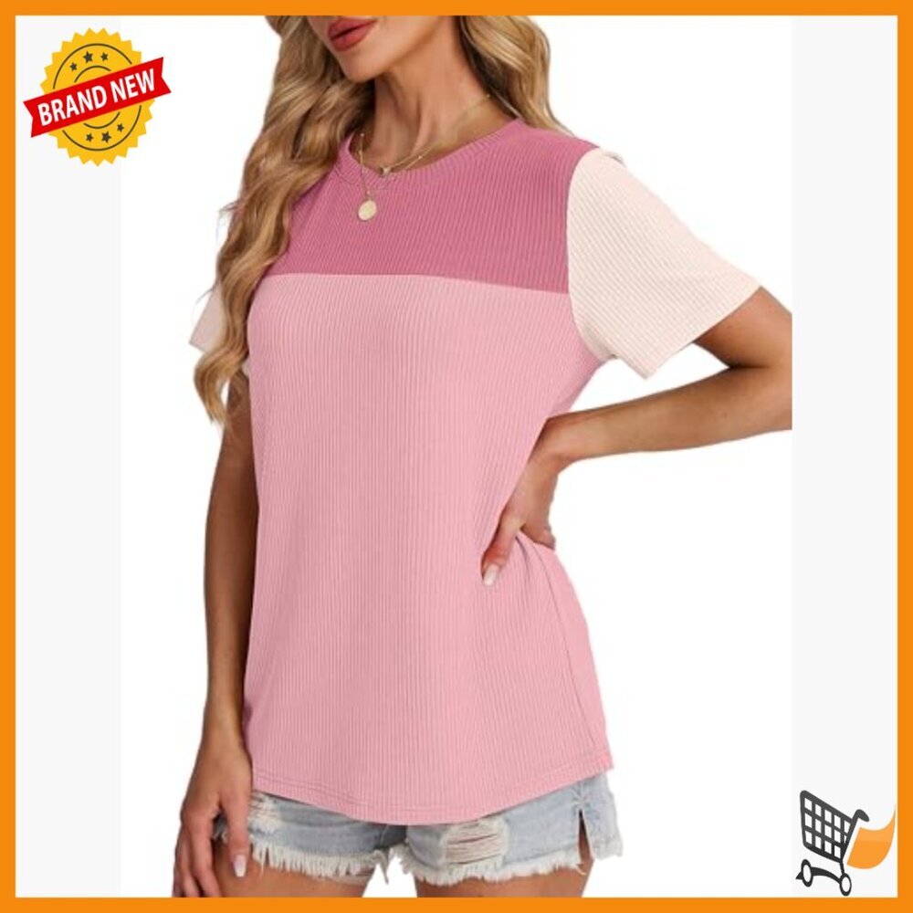 Short Sleeve Crewneck Knitted Top Casual Trendy Loose Fit Spring Summer View 4